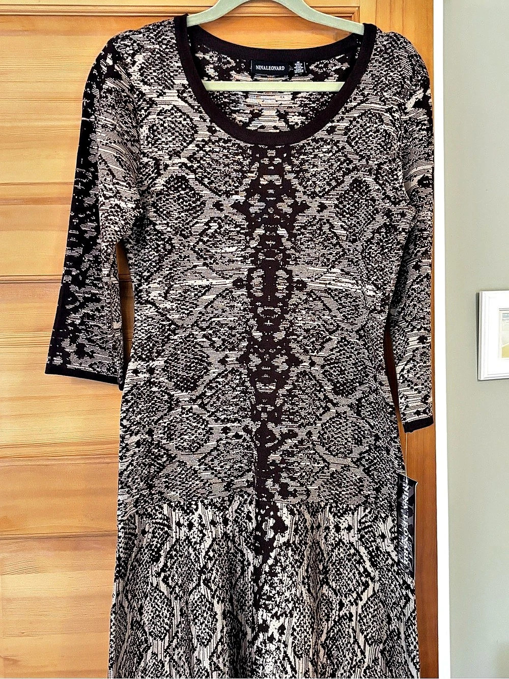 Coldwater Creek Animal Print Midi Dress in Black & Brown Size Medium NWT